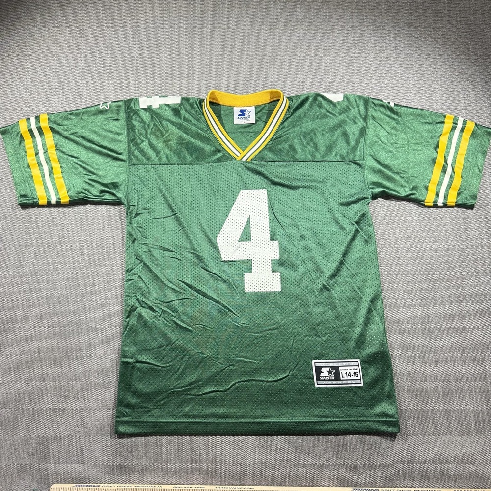 Vintage Green Bay Packers Jersey Boys Large Green NFL Football Favre 4 Starter